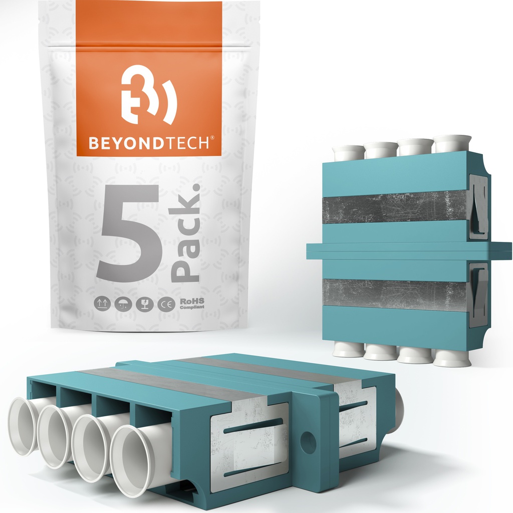 Fiber Optic LC to LC Adapter Multimode Aqua UPC Quad - 5 Pack 