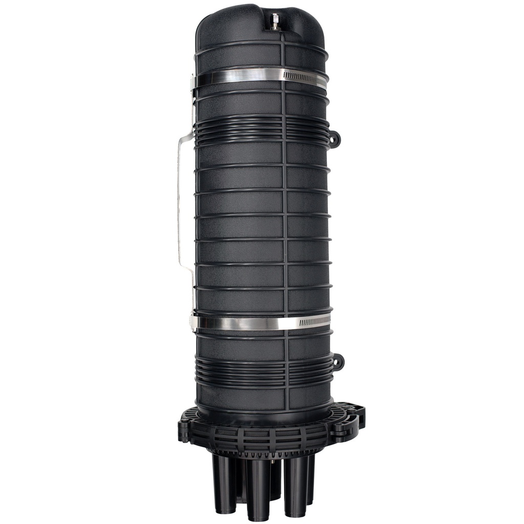 Manga de Empalme Tipo Domo Termocontraíble de Fibra Óptica para 144 Núcleos (BTSPC18B) con 6 Bandejas de 12 Empalmes, Válvula de Presión , Kit de Montaje de Pared y poste, (Negro)