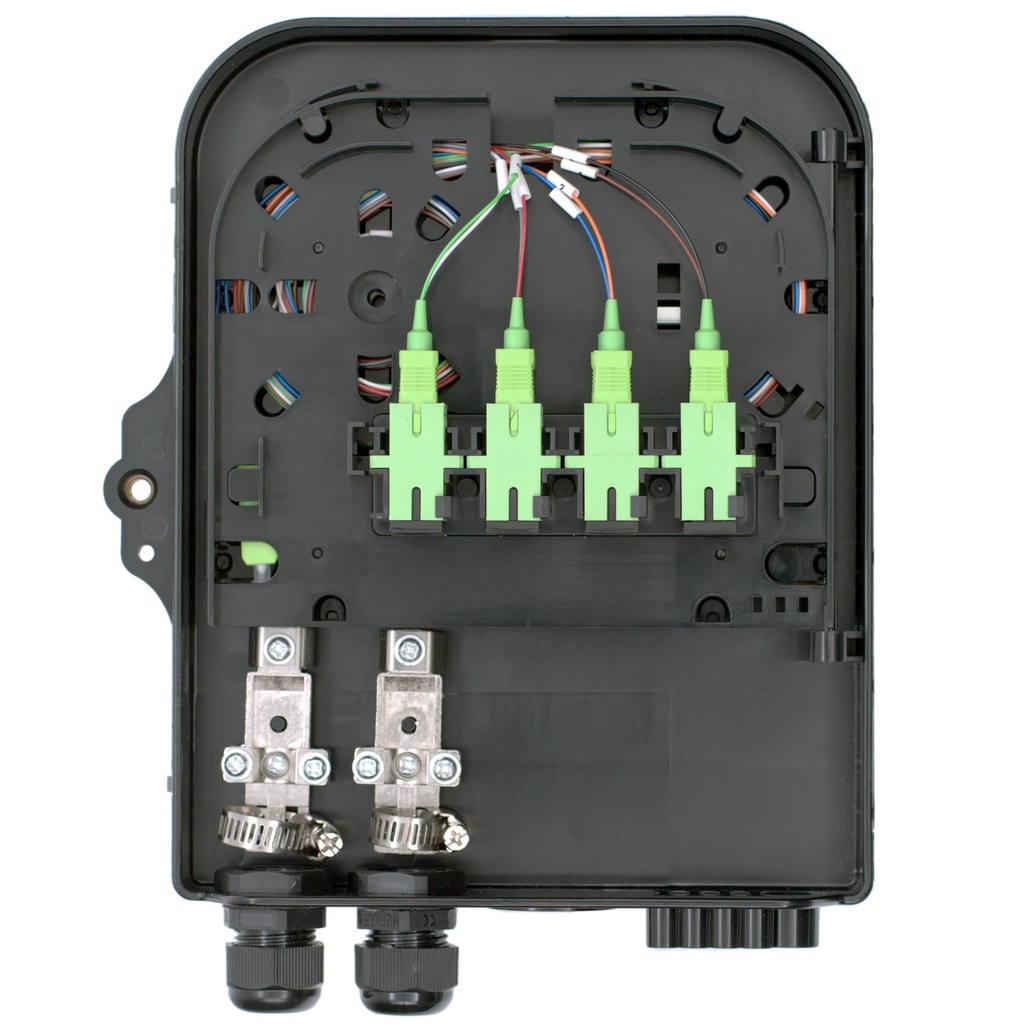 Fiber Access Terminal (BTFAT0211B) Black color,  loaded with , 8 X SC/APC - SC/APC - Simplex Adapters , 1 X 1:8 Spliters