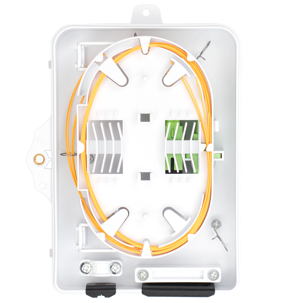 Fiber Access Terminal (BTFAT0211W) White color loaded with , 8 X SC/APC - SC/APC - Simplex Adapters , 8 X OS2 1.5M (Yellow) Pigtails  (copia)